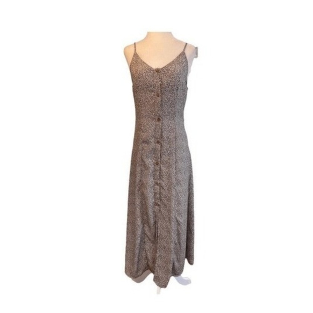 Sienna Sky Cheetah Print Midi Dress Tan Black Button Front Slit Strappy S